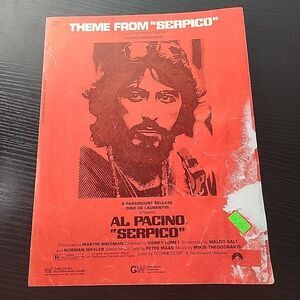 Al Pacino Serpico Movie Music Score Soundtrack Piano Sheet Music 1973 Retro Vtg